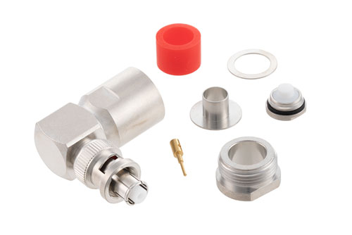 SHV plug clamp right angle for RG214