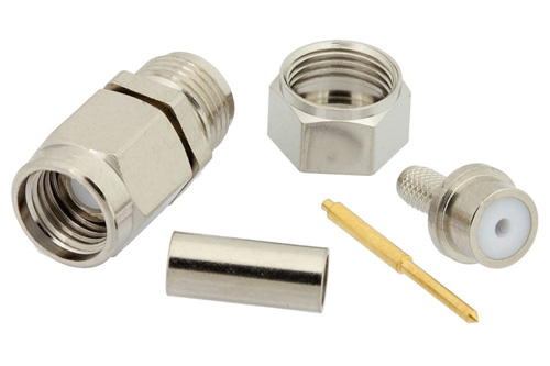 SMA Male Connector Crimp/Solder (Captive Contact) Attachment for RG174, RG316, RG188, LMR-100, PE-B100, PE-C100, 0.100 inch