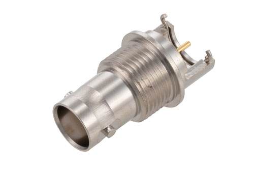 BNC Female Bulkhead Mount Connector Solder Attachment End Launch PCB, .500 inch Diameter