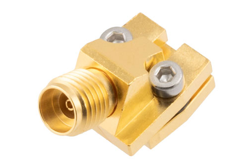 2.92mm Female Connector 30 Degree Angle Solderless PCB Mount 2 Hole 40GHz VSWR 1.25, Through Hole
