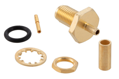 Non-Magnetic SMA Female Bulkhead Mount Connector, Crimp/Solder Attachment for RG174U .236 inch D Hole