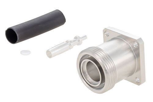 7/16 DIN Female Low PIM Connector Solder Attachment 4 Hole Flange Mount for SPF-250, SPO-250, SPP-250-LLPL, 1/4" Superflexible, PE-1/4SFHC