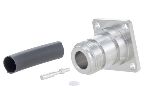 N Female Low PIM Connector Solder Attachment 4 Hole Flange Mount for SPF-250, SPO-250, SPP-250-LLPL, 1/4" Superflexible, PE-1/4SFHC