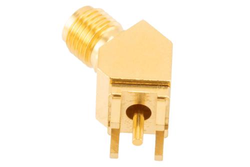 2.92mm Female PCB Mount Connector, 45 Degree angle with round contact 0.05 inches diameter, 40GHz VSWR1.2