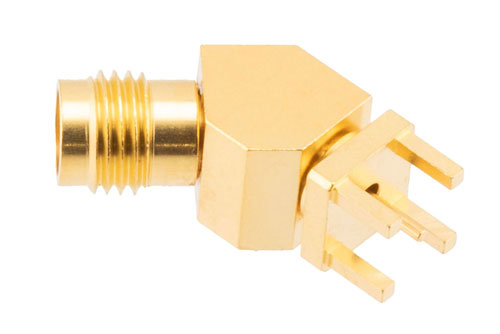 1.85mm Female PCB Mount Connector, 45 Degree angle with round contact 0.04 inches diameter, 67GHz VSWR1.35