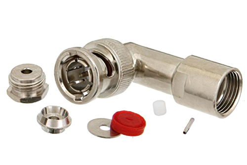 75 Ohm BNC Male Right Angle Connector Clamp/Solder Attachment For RG179, RG187