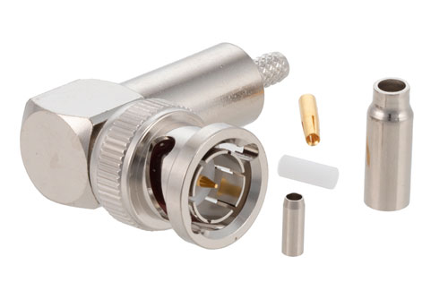 75 Ohm BNC Male Right Angle Connector Crimp/Solder Attachment for RG179, RG187