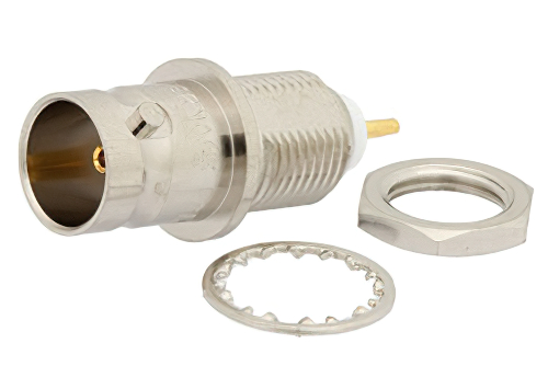 75 Ohm BNC Female Bulkhead Mount Connector Solder Attachment Solder Cup Terminal, .350 inch D Hole