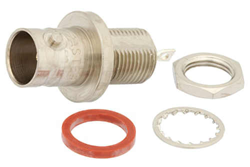 75 Ohm BNC Female Bulkhead Mount Hermetically Sealed Connector Solder Attachment Turret Terminal, .350 inch D Hole