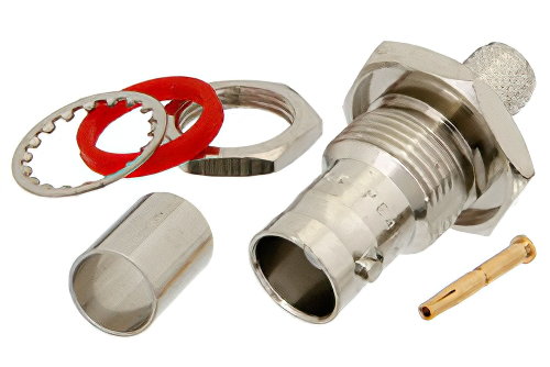 75 Ohm BNC Female Bulkhead Connector Crimp/Solder Attachment For PE-B305, .480 inch D Hole