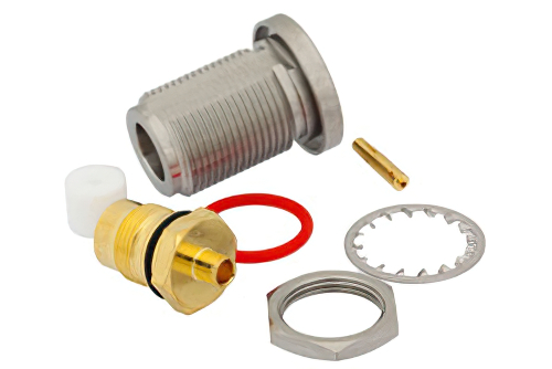 N Female Bulkhead Mount Connector Solder Attachment for PE-SR402AL, PE-SR402FL, PE-SR402FLJ, PE-SR402TN, RG402, .640 inch DD Hole