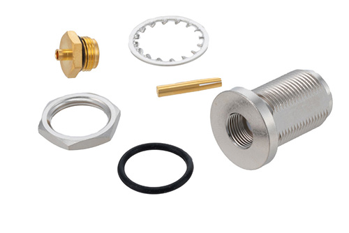 N Female Bulkhead Mount Connector Solder Attachment for PE-SR405AL, PE-SR405FL, RG405, .640 inch DD Hole
