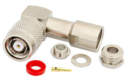 RP TNC Male Right Angle Connector Clamp/Solder Attachment For RG58, RG55, RG141, RG142, RG223, RG400