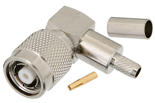 RP TNC Male Right Angle Connector Crimp/Solder Attachment for RG58, RG303, RG141, PE-C195, PE-P195, LMR-195, 0.195 inch