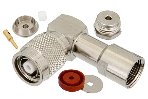 RP TNC Male Right Angle Connector Clamp/Solder Attachment For RG178, RG196