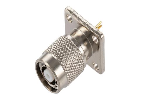 RP-TNC Male Connector Solder Attachment 4 Hole Flange Mount Solder Cup Terminal, .531 inch Hole Spacing