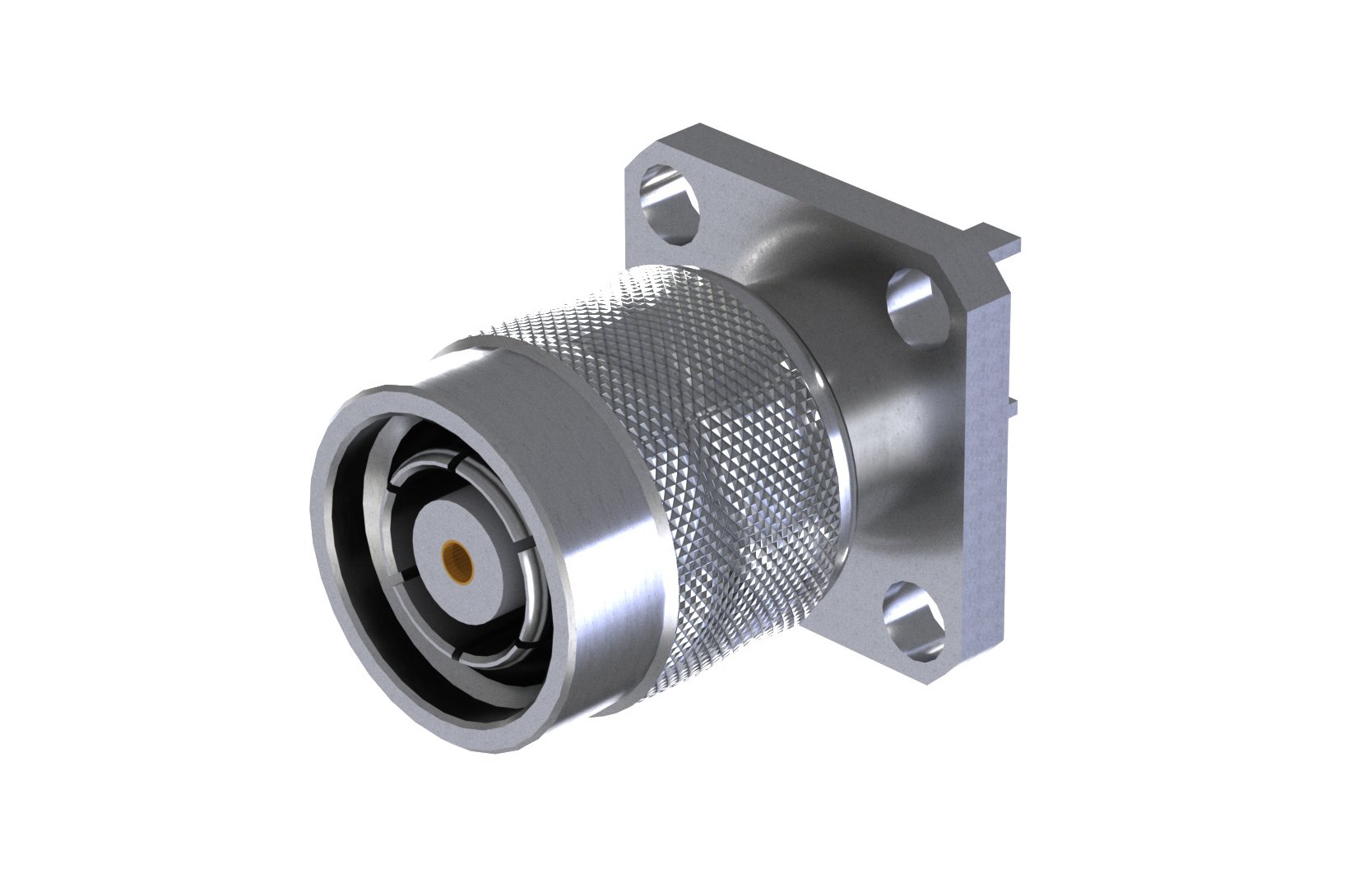 RP-TNC Male Connector Solder Attachment 4 Hole Flange Mount Solder Cup Terminal, .500 inch Hole Spacing