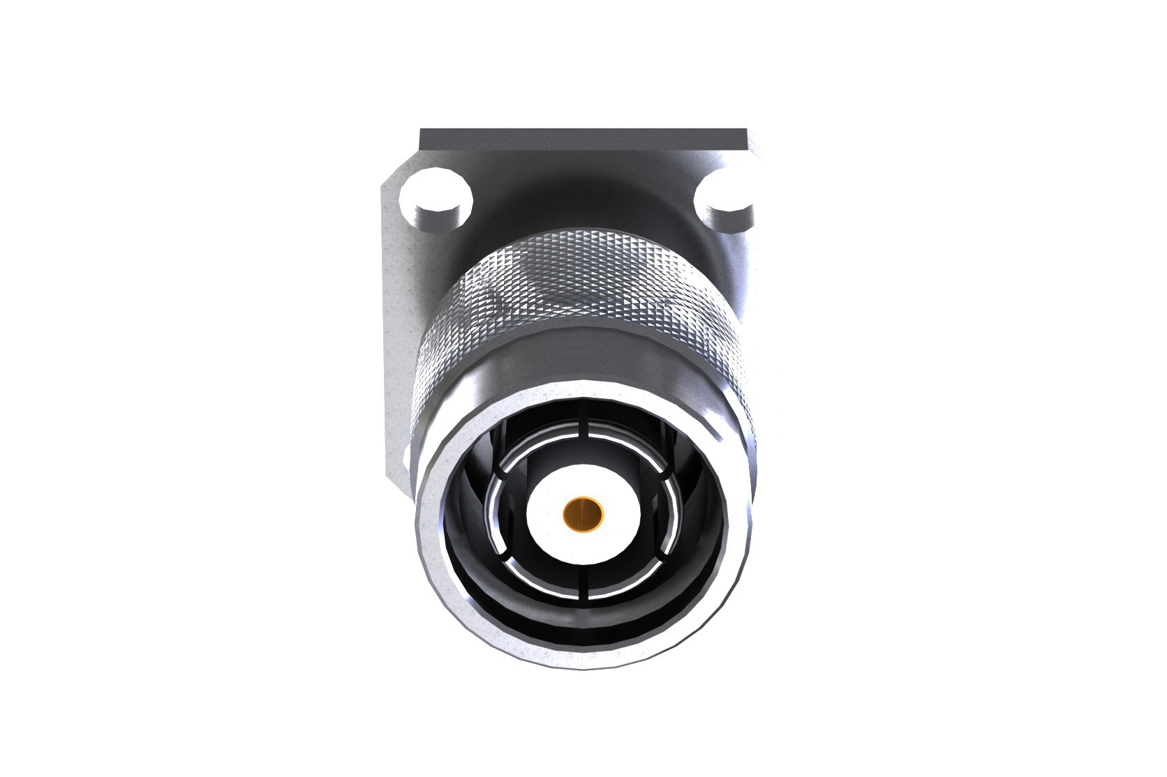 RP-TNC Male Connector Solder Attachment 4 Hole Flange Mount Solder Cup Terminal, .500 inch Hole Spacing