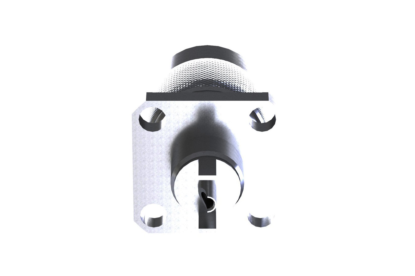RP-TNC Male Connector Solder Attachment 4 Hole Flange Mount Solder Cup Terminal, .500 inch Hole Spacing