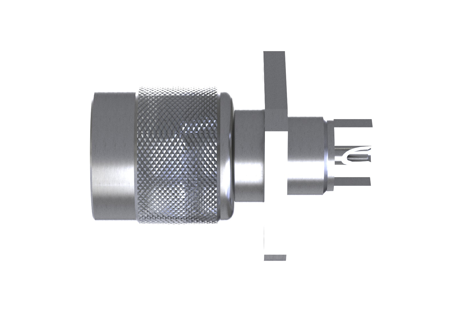 RP-TNC Male Connector Solder Attachment 4 Hole Flange Mount Solder Cup Terminal, .500 inch Hole Spacing