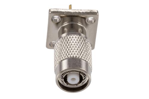 RP-TNC Male Connector Solder Attachment 4 Hole Flange Mount Solder Cup Terminal, .531 inch Hole Spacing