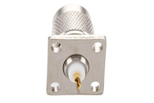 RP-TNC Male Connector Solder Attachment 4 Hole Flange Mount Solder Cup Terminal, .531 inch Hole Spacing