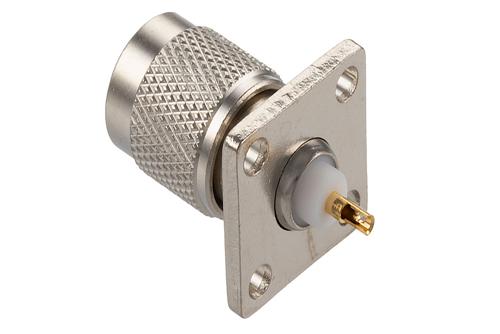 RP-TNC Male Connector Solder Attachment 4 Hole Flange Mount Solder Cup Terminal, .531 inch Hole Spacing