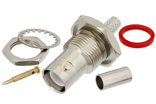 RP-BNC Female Bulkhead Mount Connector Crimp/Solder Attachment for RG55, RG142, RG223, RG400, .480 inch D Hole