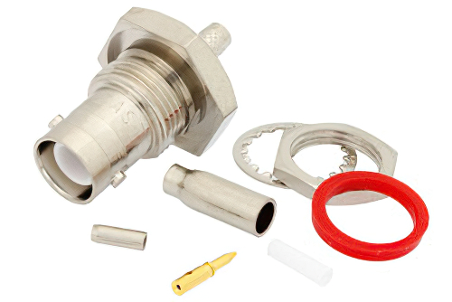 RP BNC Female Bulkhead Connector Crimp/Solder Attachment For RG174, RG316, RG188, .480 inch D Hole