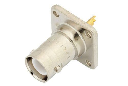 RP BNC Female Connector Solder Attachment 4 Hole Flange Solder Cup Terminal, .500 inch Threaded Hole Spacing