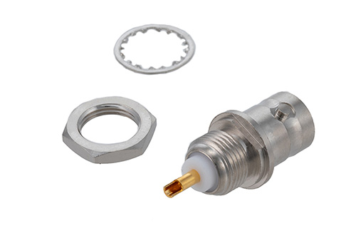 RP BNC Female Bulkhead Mount Connector Solder Attachment Solder Cup Terminal, .410 inch D Hole