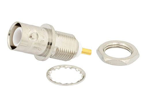 RP BNC Female Bulkhead Mount Connector Solder Attachment Solder Cup Terminal, .350 inch D Hole