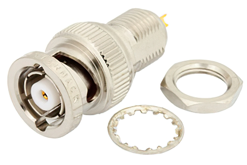 RP BNC Male Bulkhead Mount Connector Solder Attachment Solder Cup Terminal, .350 inch D Hole