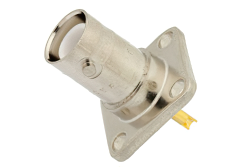 RP BNC Female Connector Solder Attachment 4 Hole Flange Solder Cup Terminal, .500 inch Hole Spacing