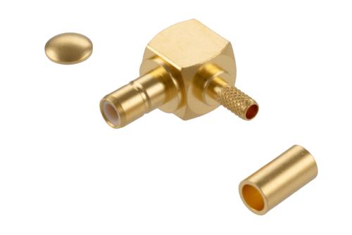 SMB Jack Right Angle Connector Crimp Attachment for LMR-100, PE-B100, PE-C100, 0.100 Inch Cable