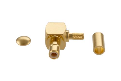 SMB Jack Right Angle Connector Crimp Attachment for LMR-100, PE-B100, PE-C100, 0.100 Inch Cable