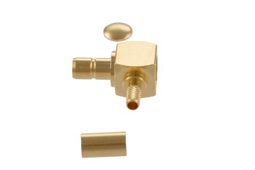 SMB Jack Right Angle Connector Crimp Attachment for LMR-100, PE-B100, PE-C100, 0.100 Inch Cable