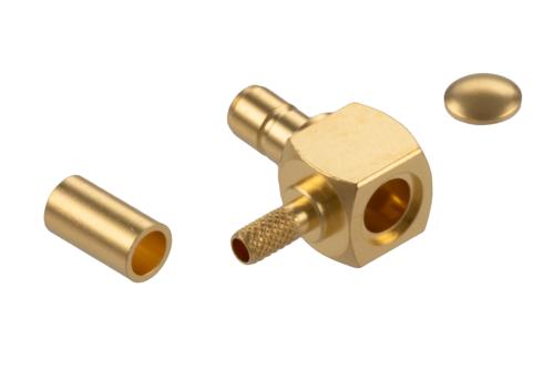 SMB Jack Right Angle Connector Crimp Attachment for LMR-100, PE-B100, PE-C100, 0.100 Inch Cable