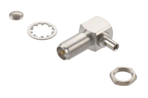 RP-SMA Jack Right Angle Bulkhead Mount Connector Crimp/Solder Attachment for RG178, RG196