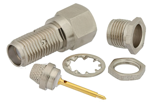 RP SMA Female Bulkhead Connector Clamp/Solder Attachment For RG58, RG55, RG141, RG142, RG223, RG400, .235 inch D Hole