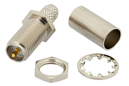 RP SMA Female Bulkhead Mount Connector Crimp/Solder Attachment for RG55, RG141, RG142, RG223, RG400, .235 inch D Hole