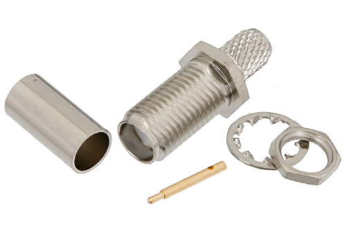 RP SMA Female Bulkhead Connector Crimp/Solder Attachment For RG58, .235 inch D Hole