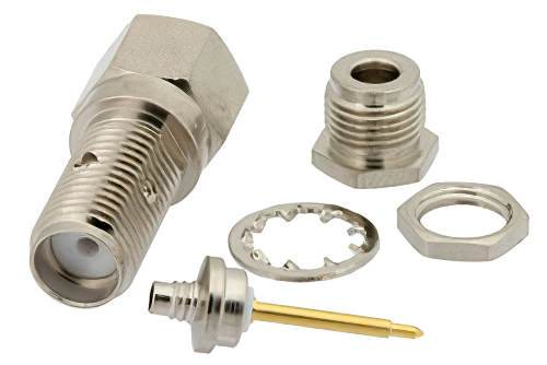 RP SMA Female Bulkhead Connector Clamp/Solder Attachment For RG174, RG316, RG188, .235 inch D Hole