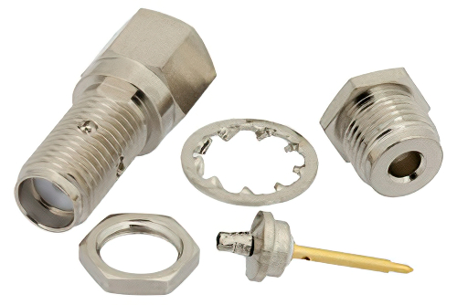 RP SMA Female Bulkhead Connector Clamp/Solder Attachment For RG178, RG196, .235 inch D Hole