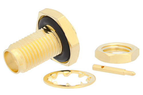 RP SMA Female Bulkhead Connector Solder Attachment For PE-SR402AL, PE-SR402FL, RG402, .235 inch D Hole