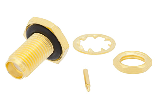 RP SMA Female Bulkhead Mount Connector Solder Attachment for PE-SR405AL, PE-SR405FL, PE-SR405FLJ, PE-SR405TN, RG405, .235 inch D Hole