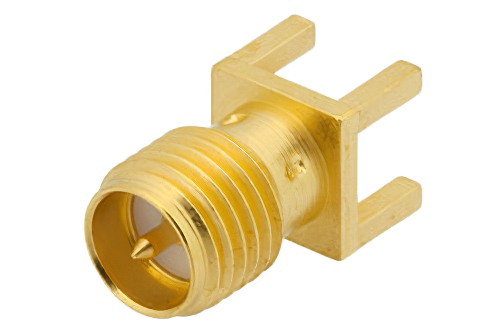 RP SMA Female Connector Solder Attachment Thru Hole PCB, .200 inch x .067 inch Hole Spacing
