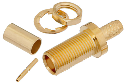 MCX Jack Bulkhead Mount Connector Crimp/Solder Attachment for RG174, RG316, RG188, LMR-100, PE-B100, PE-C100, 0.100 inch, .177 inch D Hole