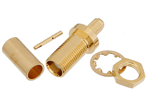 MCX Jack Bulkhead Connector Crimp/Solder Attachment For RG188-DS, RG316-DS, .177 inch D Hole