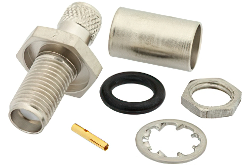 SMA Female Bulkhead Mount Connector Crimp/Solder Attachment for RG59B/U, RG62, RG71, .235 inch D Hole